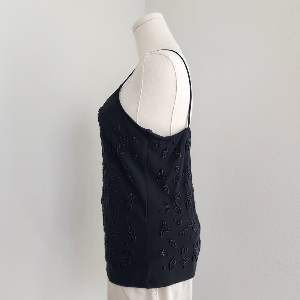 Vintage 90s Ann Taylor Black Beaded Floral Embroider Spaghetti Strap Cami Top S - Picture 4 of 9